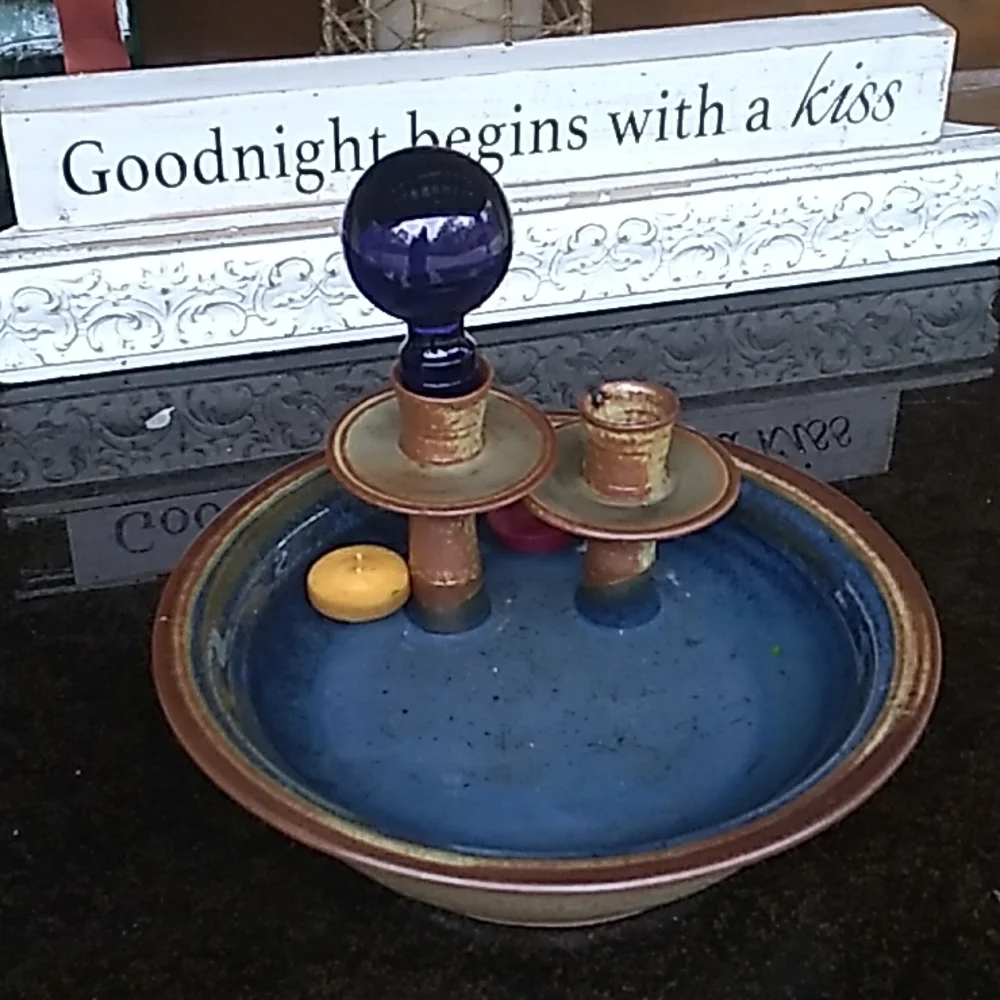 Vintage CRYSTAL Large Blue Bottle Stopper Art Glass Decanter  VNPLVC